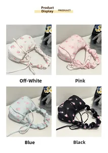 Floral shoulder bags in four colors featuring rose prints and ruffled handles