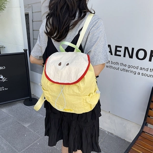 Zaino creativo in nylon giallo a forma di mela con chiusura a coulisse per donna