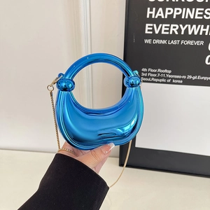 Women Minimalist Acrylic Mirror Metal Evening Bag Crescent Shape Box Handbag With Gold Chain Strap For Party Wedding