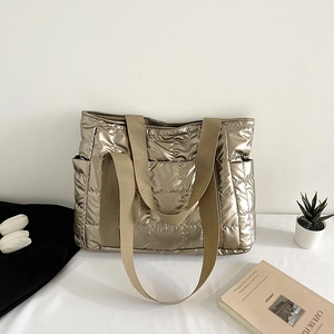 Sac Cabas Matelassé Métallique Pour Femmes 2025 Mode Grande Capacité Sac À Épaule Rembourré En Coton Street Casual
