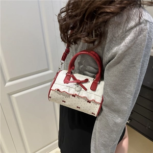 Boston-Tasche mit roten Punkten, Schleife und Spitze für Damen-Crossbody-Style