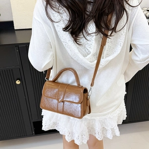 Women Vintage PU Leather Crossbody Bag High End Wrinkled Small Square Bag Fashion Handbag With Adjustable Strap Daily Tote