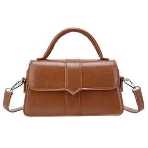 Vintage brown crossbody bag for women with top handle and oil-wax leather texture