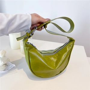 Vintage Solid Color Crescent Hobo Shoulder Bag For Women PU Leather Minimalist Adjustable Strap Crossbody Bag Daily Fashion Dumpling Bag