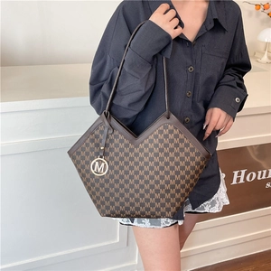 French style tote bag with M-letter monogram pattern and V-shape opening design