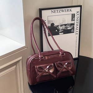 Women Retro PU Leather Shoulder Bag Ballet Core Bow Underarm Bag Large Capacity Versatile Fashion Casual Tote Handbag 2025