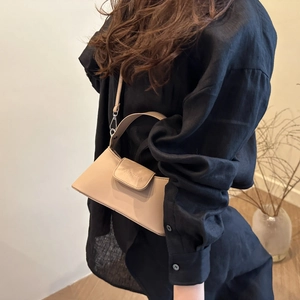 Elegant beige PU leather crossbody bag for women with minimalist top handle design
