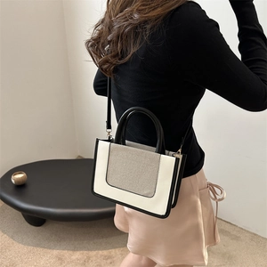 Women's minimalist large capacity shoulder bag with color contrast panel and top handle