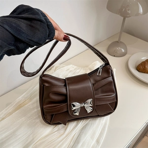 Sac Sous le Bras Plissé à Nœud Papillon pour Femme Tendance en Cuir PU Sac à Bandoulière Doux Avec Boucle en Métal pour Quotidien