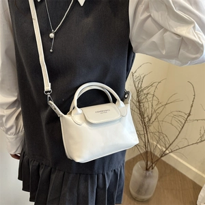 Fashionable off-white mini dumpling bag with top handle and crossbody strap for women