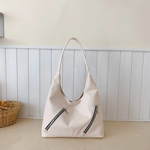 Large Capacity PU Leather Hobo Shoulder Bag For Women Vintage Pebbled Texture Tote With Double Zipper Street Style Daily Handbag
