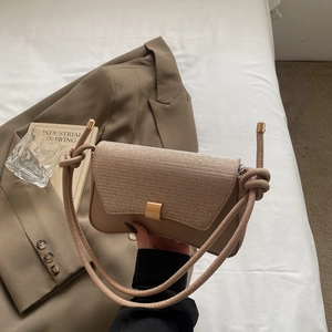 Sac Sous le Bras Baguette Mode pour Femmes en Cuir PU Rabat Pailleté Bandoulière Nouée Serrure en Métal Doré Sac Rétro