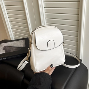Women Fashion PU Leather Mobile Phone Bag Small Square Crossbody Bag Minimalist Stitching Single Shoulder Bag With Gold Hardware