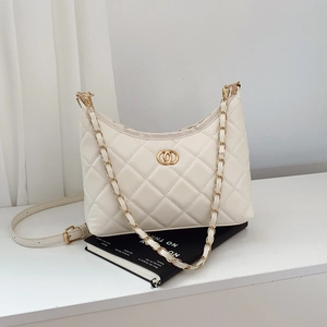 French Style Quilted Rhombus Shoulder Bag For Women Fashion PU Leather Chain Strap Underarm Crossbody Handbag Casual Daily Bag