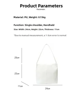 Detailed dimension chart showing 24x22x11cm size for white PU leather tote bag