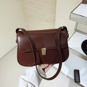 Vintage PU Leather Baguette Underarm Bag For Women Trendy Korean Style Small Shoulder Bag Fashionable Square Handbag Daily