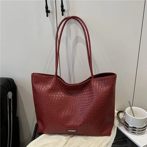 Sac Cabas Femme Texture Tissée Grande Capacité en Cuir PU Sac à Épaule Couleur Unie Sac de Shopping Tendance