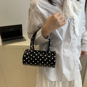 Sac Boston cylindrique rétro à pois avec finition brillante et fines bandoulières