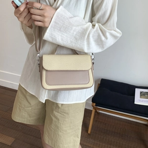 Elegant woven crossbody bag with brown leather trim and metal clasp for summer