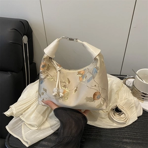 New Chinese Style Embroidered Handbag For Women Vintage Satin Flower Bird Pattern Crossbody Bag Elegant Wedding Party Handbag