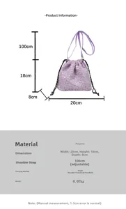 Spécifications de taille du sac à cordon fleuri violet en polyester avec sangle réglable