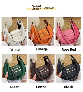 Detailed comparison of crescent shoulder bags in six colors with crocodile texture