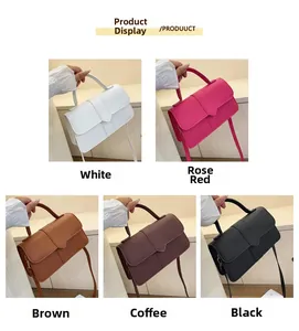 Detail view of five versatile handbag colors featuring a minimalist V-shaped flap design