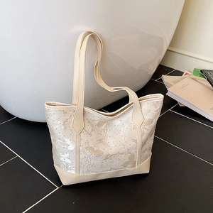 Vintage Casual PU Leather Tote Bag Butterfly Printed Large Capacity Commuting Shoulder Bag Fashion Jacquard Handbag For Women