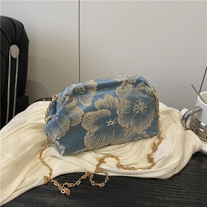 Vintage Floral Embroidery Bucket Bag For Women New Chinese Style Elegant Satin Texture Chain Crossbody Banquet Handbag