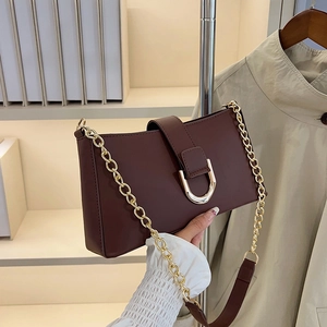 Borsa Sottobraccio in Pelle PU da Donna Vintage Francese con Fibbia a U Oro Tracolla a Catena Tinta Unita Borsa Quadrata Retrò