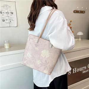 Sac fourre-tout floral violet pour femme avec motifs fleurs blanches et grandes anses