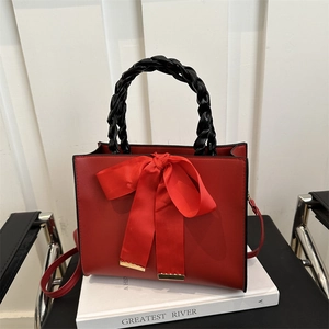 Sac à Main Carré Tendance en Cuir PU pour Femme Avec Élégant Nœud en Satin Poignée Tressée Sac Bandoulière Sac Cabas Élégant