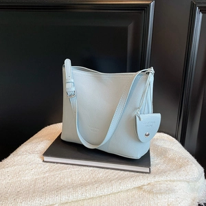 Women Fashion PU Leather Shoulder Bag Litchi Grain Bucket Bag With Adjustable Strap Commuting Casual Tote Bag Handbag