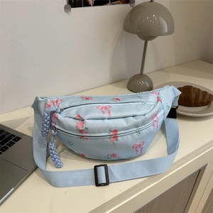 Bolso De Pecho De Nailon Con Estampado De Lazo Y Flores Para Mujer Riñonera Impermeable Con Diseño De Rosa Dulce Bolso Bandolera Casual