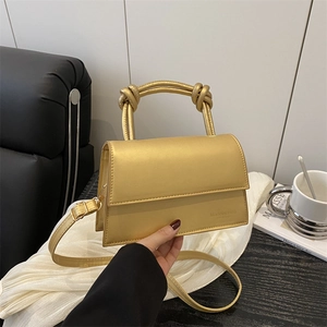 Fashion Women PU Leather Knotted Handle Handbag Small Square Flap Crossbody Shoulder Bag For Daily Use Minimalist Style
