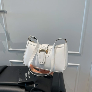 Minimalist white leather underarm bag with gold metal clasp for modern women