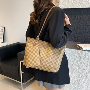 Set borsa tote retrò a scacchi da donna con pochette piccola coordinata e manici