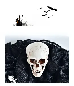 Macro shot of ivory skull candle with realistic bone texture for Halloween decor