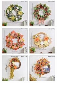 Detailed size and weight chart for six various autumn pumpkin and maple leaf wreaths