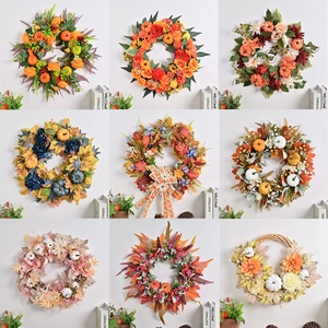 Autumn Artificial Pumpkin Maple Leaf Wreath Thanksgiving Halloween Door Hanging Decoration Vintage Harvest Harvest Festival Wreath