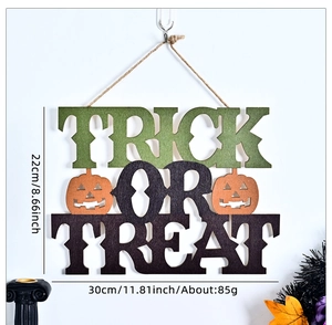 Panneau de porte Trick or Treat pour Halloween avec citrouilles et cordelette 30x22cm