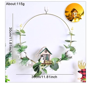 Christmas wreath with metal ring, pine cones and XMAS fairy house, diameter 30cm/11.8in