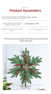 Detailed Christmas wreath dimensions showing 55x55cm size with pine cones and red berries