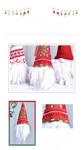 Detailed close-up of knit fabric textures and plush beard on Christmas gnome ornaments
