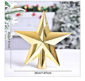 Close-up of 20cm gold mirror star Christmas tree topper with dimensions and weight info
