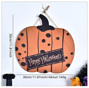Panneau décoratif citrouille Halloween en bois avec texte et dimensions de 30 cm