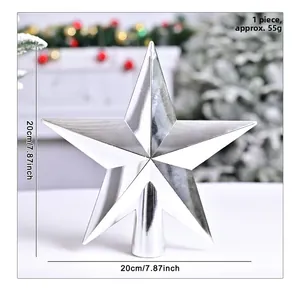 Silver star tree topper 20x20cm size detail showing 55g weight and polished surface
