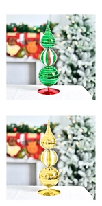 Detailed view of 3-tier Christmas ball tower decorations in red, white and green colors