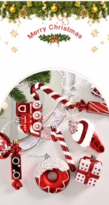 Détails d'ornements de Noël rouges et blancs avec cannes de bonbon et motifs de donuts