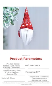 Detail of plush Christmas gnome with red knitted hat and white beard, size 8x19cm